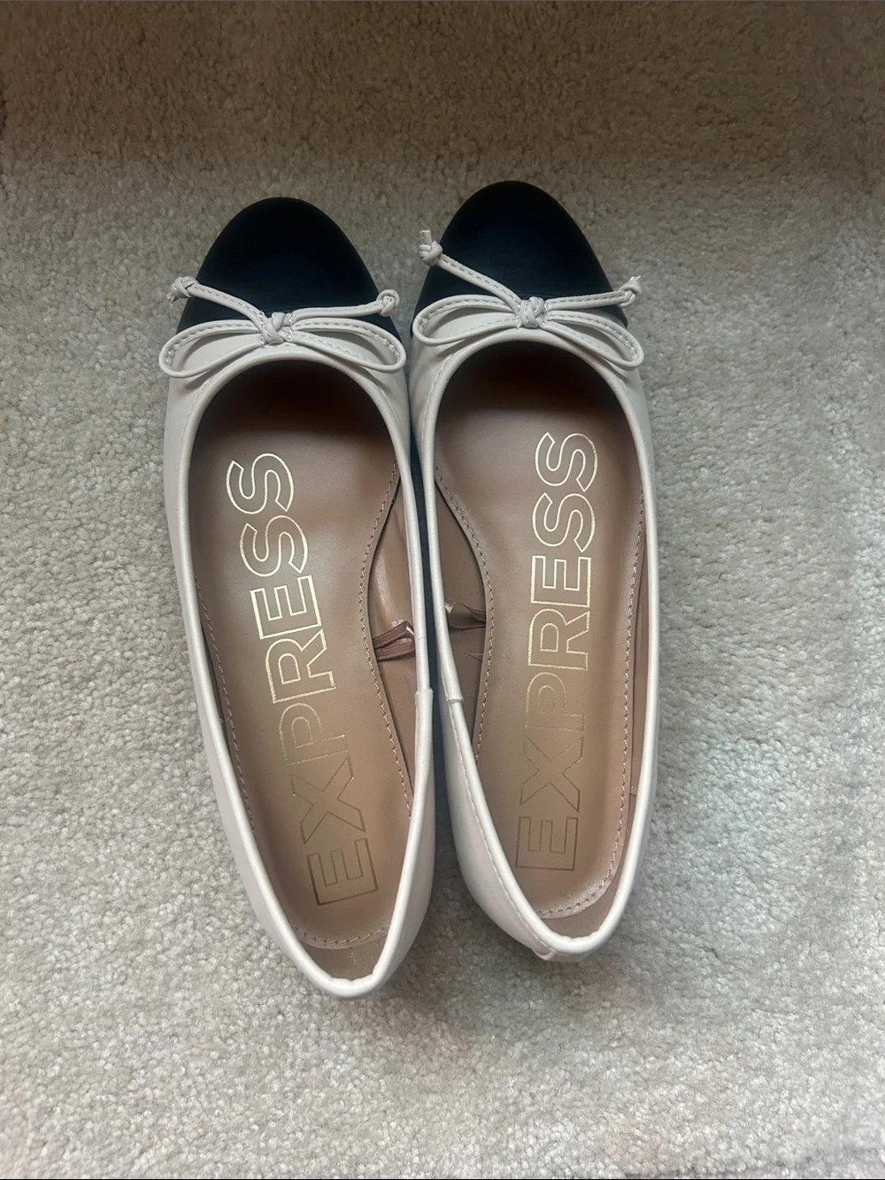 Express Two-Tone Bow Ballet Flats in White and Black